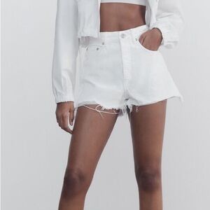 zara white denim shorts